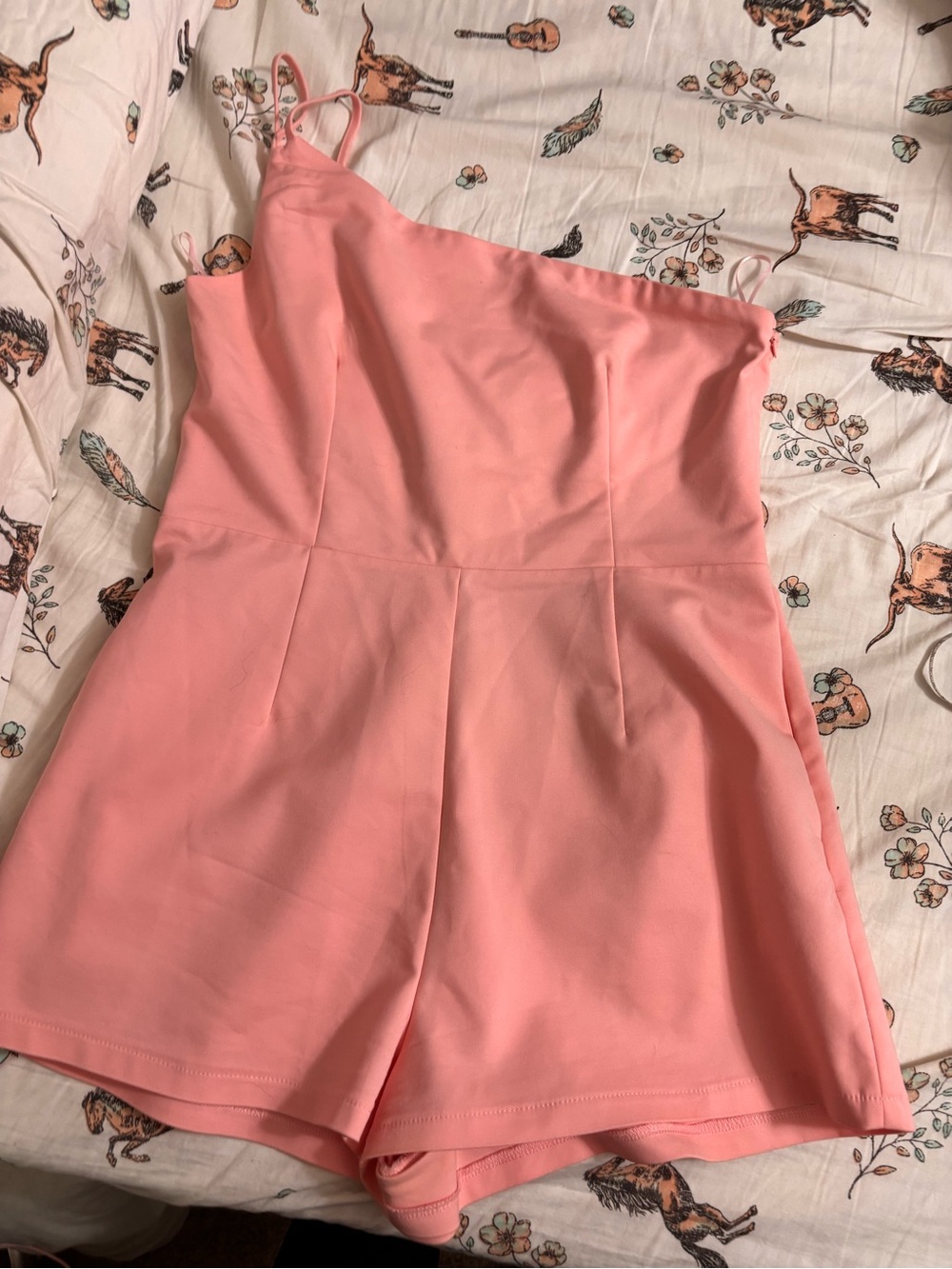 Revolve Superdown Pink one shoulder Romper with pockets